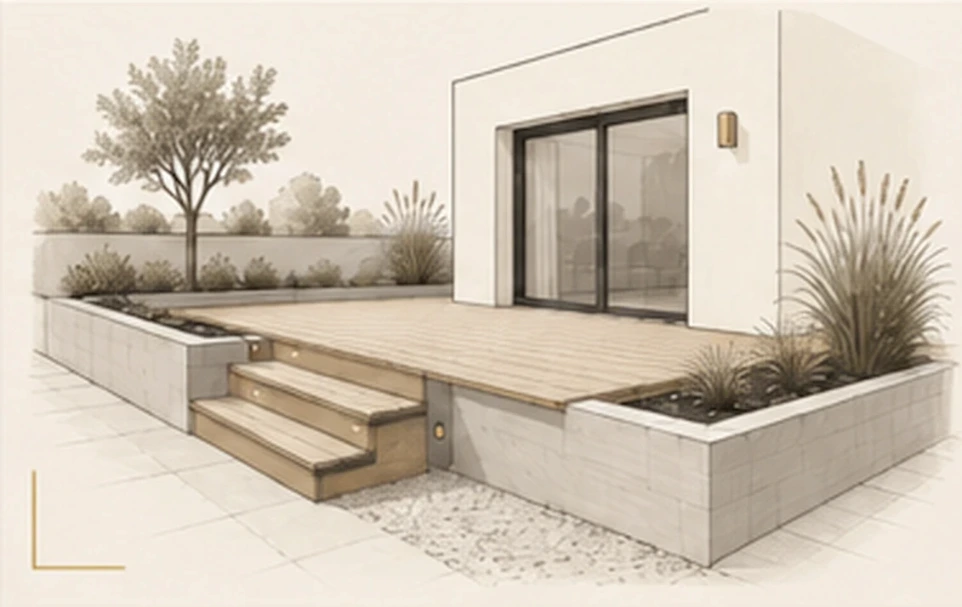 Terrasse et aménagement extérieur autour d'une habitation