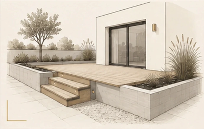 Terrasse et aménagement extérieur autour d'une habitation